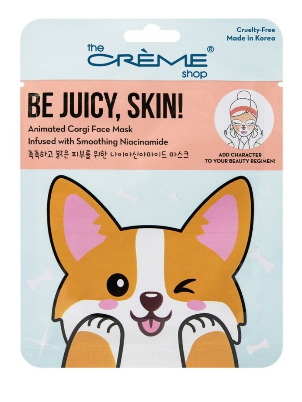 The Crème Shop "Be Juicy, Skin!" Adorable Animated Corgi Face Mask - Niacinamide